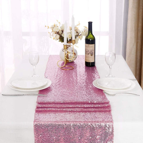 yuboo Pink Sequin Table Runners 12''x 108'', 2 Pack Fabric Glitter Runner for Summer Wedding Birthday Party Supplies Bachelorette Bridal Baby Show...