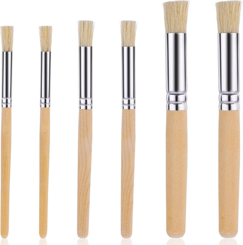 6 Pieces Stencil Brush, Natural Bristle Paint Brushes Nylon Hair Brush Bristle Art Brush Wooden Stencil Brushes for Acrylic Painting Oil Painting ...