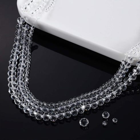 WILLBOND 1900 Pieces Glass Crystal Beads 4/6/ 8 mm Clear Rondelle Glass Crystal AB Spacer Beads for Jewelry Making DIY Craft Project Supplies, 15 ...