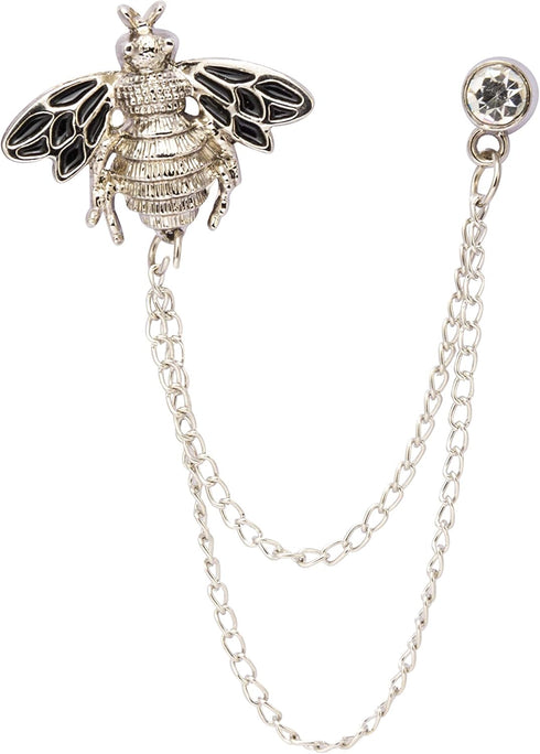 Men's Bee with Hanging Chain Brooch Lapel Pin (Silver)...
