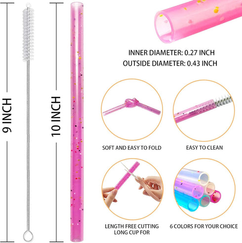 Reusable Silicone Drinking Straws, 12 Pcs Eco Friendly Silicone Straws 2 cleaning Brushes,for 30oz and 20oz Tumblers, Rtic,Yeti, Ozark, (Two-tone ...