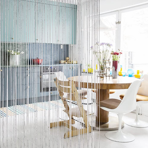Door String Curtain, Wall Panel Fringe Window Room Divider Blind, Home Patio Bedroom Decorative Tassel Screen Ribbon Strings Strip Silver Thread S...