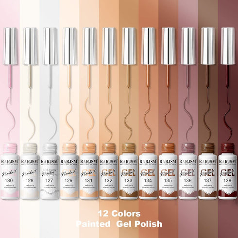 RARJSM Gel Paint for Nail Art Nude Liner Gel Nail Polish Set 12 Colors 5ml Pink Brown Line Art Gel Polish Build in Thin Sharp Brush for Swirl Nail...