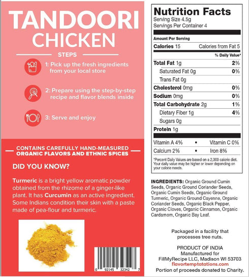 Tandoori Chicken and Cumin Rice Indian food spices kit by Flavor Temptations | Home Cook Authentic Indian food | Gluten Free, Salt Free, All Natur...