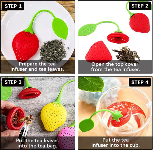 8PC Silicone Tea Strainers for Loose Tea, Cute Strawberry Shape Tea Infuser Set, Tea Ball Strainer Tea Filters for Loosing Leaf, Gripping Ice Cube...