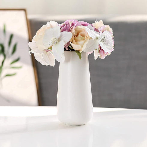 D'vine Dev 8 Inch Ceramic Flower Vase Matte Finishing, Minimalist Design for Home Décor, Bedroom, Living Room, Centerpieces, Office, White, VS-XH-...