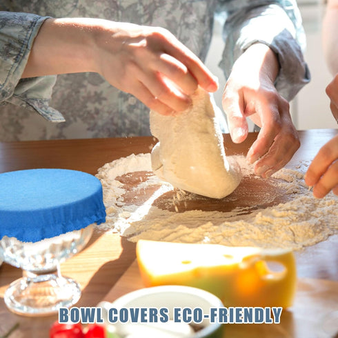 Patelai 10 Pieces Bowl Covers Reusable in 5 Size Stretch Cloth Fabric Bowl Covers Elastic Food Storage Covers Cotton Bread Bowl Covers Reusable Li...