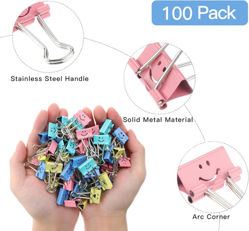 Binder Clips, 100Pcs Colorful Cute Binder Paper Clips,Small Paper Clamps,0.75 Inch for Office School and Personal Use...