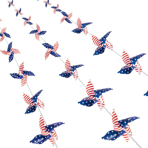 4th of July Patriotic Decorations, 40 Pcs Pinwheels with 2x33-Ft Ropes Memorial Day Fourth of July Independence Red Blue and White Star Stripe Str...