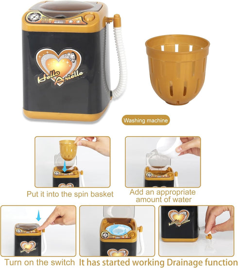 Mini Washing Machine Toy for Kids, Pretend Play Toys with Spin Dryer Bucket – Battery Powered(Battery Not Included), Ideal for Makeup Brush Cleani...