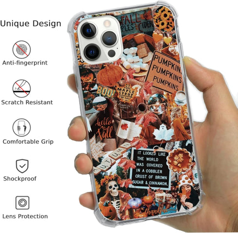 Trendy Aesthetic Autumn Case Halloween Pumpkin Case for iPhone 14 Pro Max, Fall Maple Pumpkin Case for iPhone 14 Pro Max for Women Men, Unique Des...