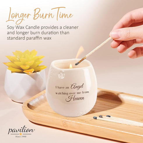 Pavilion Light Your Way Memorial Ceramic Vessel - 100% Soy Wax Candle with "I Have an Angel Watching Over Me From Heaven" Text, Decorative Soy Fil...