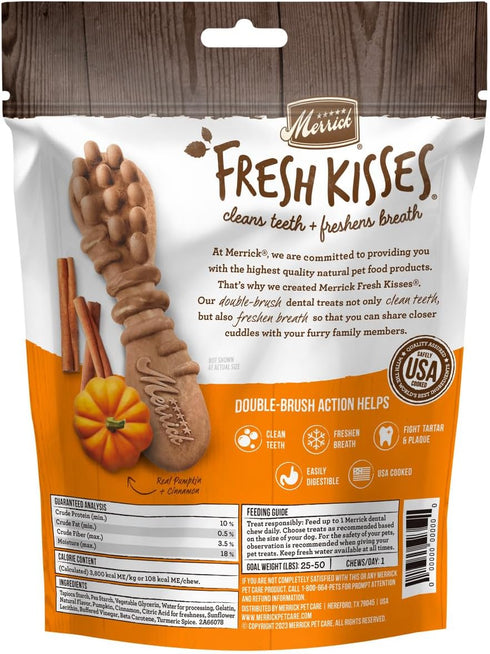 Merrick Fresh Kisses Natural Dental Chews, Treats Infused with Pumpkin and Cinnamon for Medium Dogs 25-50 Lbs - 8.1 oz. Pouch...
