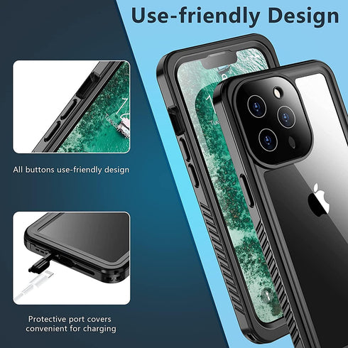 Designed for iPhone 13 Pro Case Waterproof, Full Body Cover with Built in Screen Protector Heavy Duty Shockproof IP68 Waterproof Case (Black)...