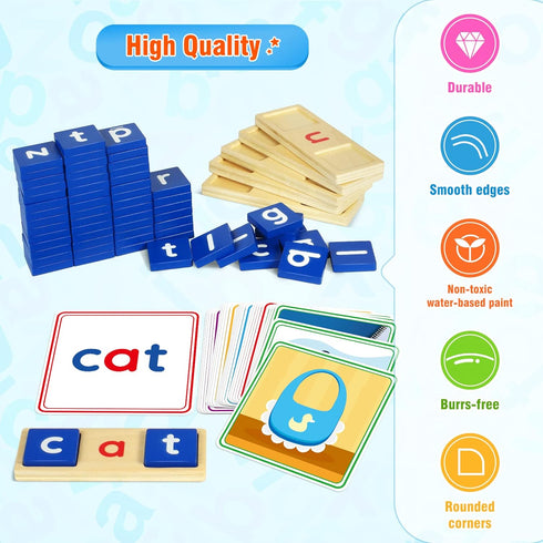 Learning Toys for 3 4 5 Years Old Kids - 116Pcs Short Vowel Letters Sorting Spelling Reading Toy Set with Double-Sided Flash Cards, Preschool Kind...