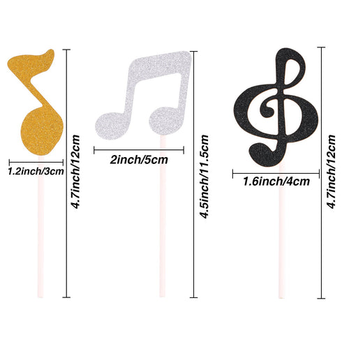 72 Pieces Glitter Music Notes Cupcake Toppers Cake Toppers Picks for Food Fruit and Birthday Party Decoration (Gold, Black, Silver)...