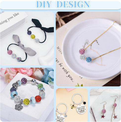 QINJIEJIE 100pcs 10mm Rhinestone Beads for Jewelry Making White Beads Sparkly Disco Ball Beads Bulk Round Crystal Diamond White Clay Beads for Nec...