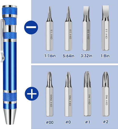 4 Pcs Pocket Screwdriver, 8 In 1 Multitool Pen Screwdriver Mini Screwdriver Set Handy Tool Magnetic Portable Screwdriver Crossing Flathead Screwdr...