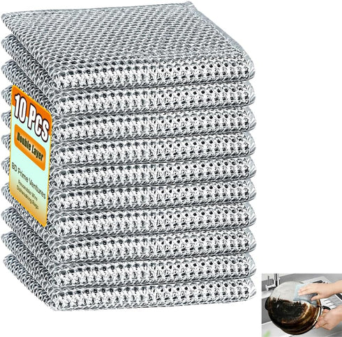 10 Pcs Reusable Wire Dishwashing Rags - Non-Scratch Multipurpose Cleaning Pads for Wet and Dry, Double Layer Wire Mesh Dishcloths for Washing Dish...
