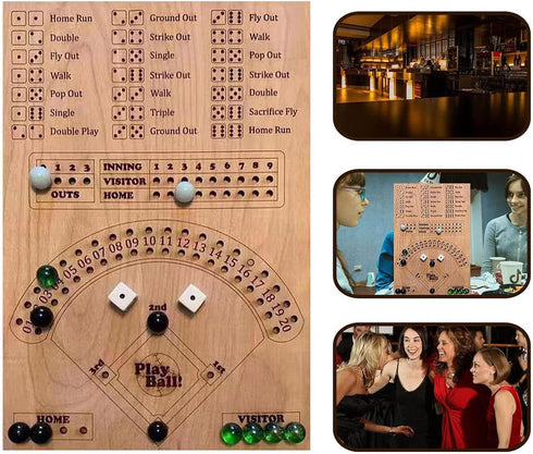 Baseball Dice Board Game Wood, Wooden Baseball Board Game with Dice Marbles for Kids Adults, Fun Double Battle Table Game...
