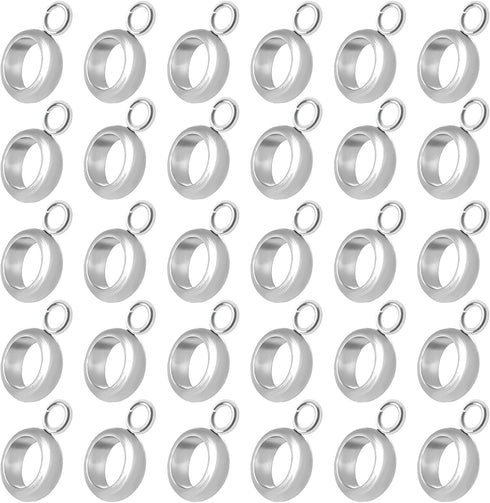 60PCS Bead Loop, Bail Beads Charm Holder Pendant Charm Rings, Stainless Steel Connectors Bails Beads, 4mm Inner Diameter Bail Tube Beads Hanger Da...