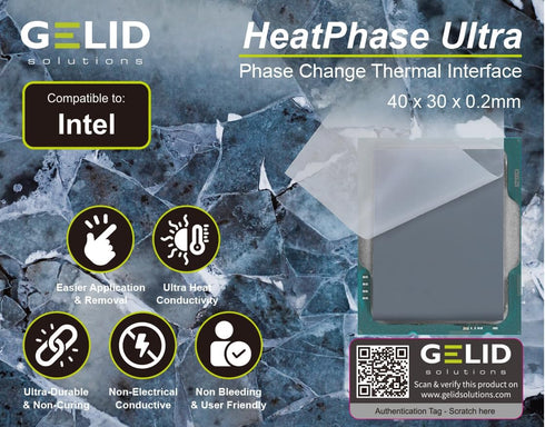 Gelid Solutions HeatPhase Ultra Compatible with Intel, 40x30x0.2mm, 8.5W/mk Thermal Pad for CPU, Easy Application, Non-Electrical Conductive, Colo...