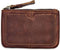 Genuine Leather Coin Purse Pouch for Women Men Vintage Cowhide Grain Leather Slim Mini Wallet Metal Zipper with Real Leather handle (Dark Brown)...