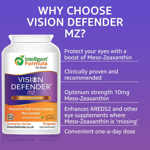 Vision Defender Meso Zeaxanthin Vegan Eye Supplement MZ- Protect and Improve Ocular Health & Eye Care, High Strength Antioxidant Carotenoid Meso-Z...