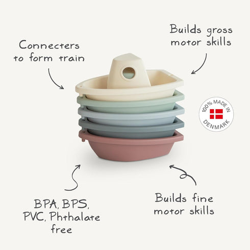 mushie Stackable Bath Boats Toy (Original) | Floating Bathtub Toys for Baby & Toddler, Set of 5 | Made in Denmark...