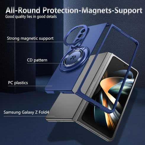Rugged Phone Case for Samsung Z Fold 4 Case with Ring Magnetic Fits Wireless Charger, 2 in 1 Soft TPU and Hard PC Cover Samsung Galaxy Z Fold 4 Ca...