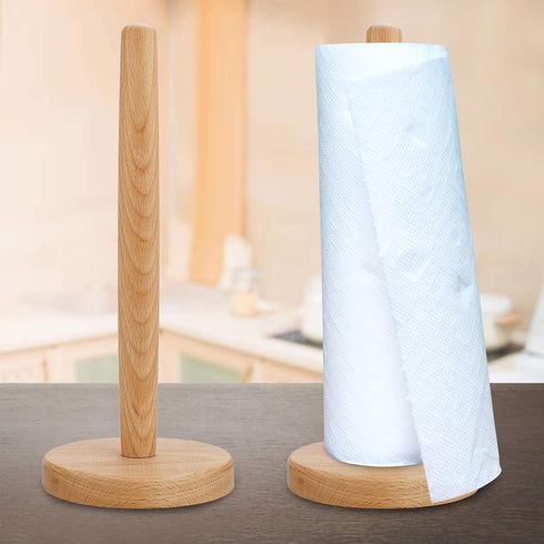 Bamboo Paper Towel Holder,DNIEBW Kitchen Paper Holder Countertop Stand up Towels Roll Stand Organizer Simply Standing Countertop Wooden Paper Fits...