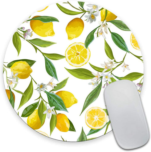 Smooffly Watercolor Lemon Painting Art Round Mouse Pad, Lemon Fruits with flowers and leaves pattern Circular Mouse Pads...