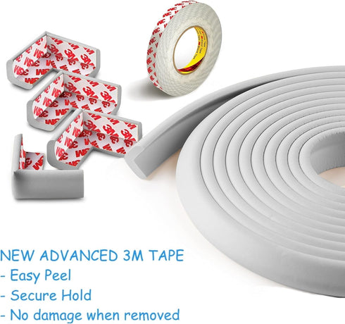 Sharp Edge & 16.2ft Furniture Safety Guards | Protective Foam Cushion | 15ft Bumper 4 Adhesive Childsafe Corners | Baby Child Proofing Foam Set an...