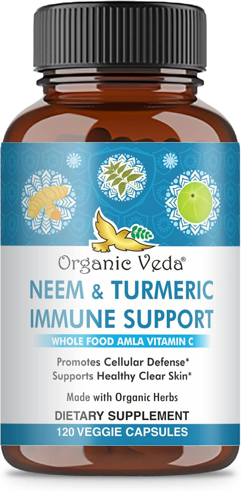 Organic Veda Neem & Turmeric Capsules with Amla Fruit, Tulsi, Holy Basil, Black Pepper Extract - Immune Support Dietary Supplement - Boosts Health...