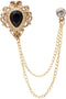 AN KINGPiiN Men's Stone Detailing with Engraving Metal Crystal Chain Brooch (Gold-Black)...