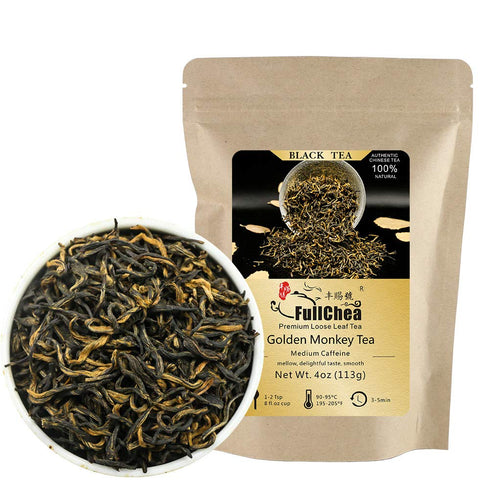 FullChea - Chinese Tea Golden Monkey - Fujian Black Tea Loose Leaf - Golden Tea Chinese - Pleasant Taste with Malt and Chocolate - 4oz / 113g...