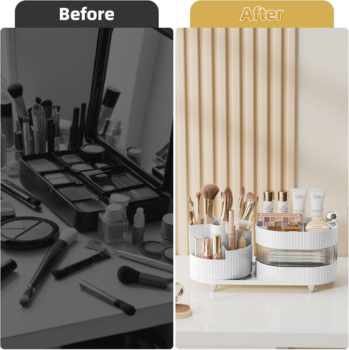 Upgraded 3 Tier Makeup Brush Holder Organizer, Rotating Makeup Organizers Countertop, Large Makeup organization and Skincare Storage for Vanity, D...