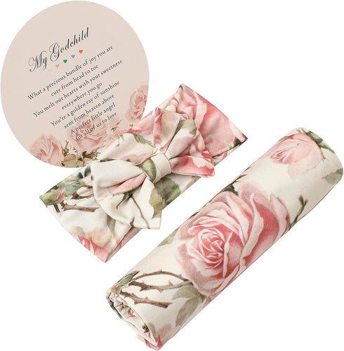 Galabloomer Newborn Receiving Blanket Headband Set Baby Flower Swaddle (vintage flower)...
