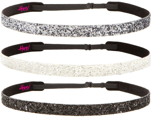 Hipsy Women's Adjustable NO SLIP Bling Glitter Headband Mixed Pack (Black/White/Gunmetal)...