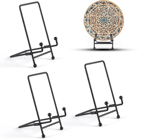 Plate Stand 3 Pack Display Stand Metal Book Holder Stand Black Picture Holder Stand Small Plate Stand Metal Frame Plate Display Stand for Picture ...