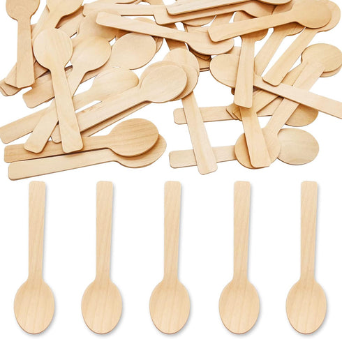 200 Pcs Mini Wooden Spoons, 4 Inch Disposable Wooden Dessert Spoons, Biodegradable Compostable Birchwood...