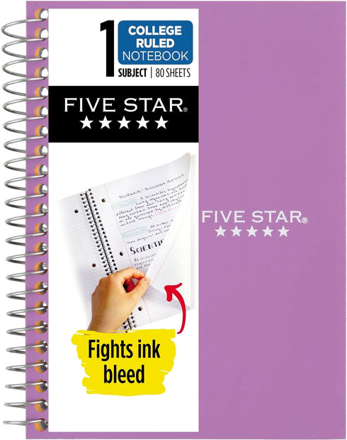 Five Star Spiral Notebook, 1 Subject, College Ruled Paper, 7" x 4-3/8", Personal Size, 80 Sheets, Purple (450048CF1-ECM)...