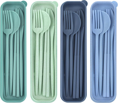 4 Sets Reusable Utensils Set with Case,Travel Utensils with Case,Reusable Utensils for Lunch Box accessories,Portable Chopsticks Knife Fork and Sp...