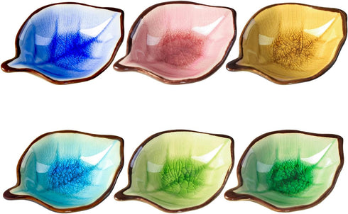 Colorful Leaf Shape Design Multipurpose Porcelain Side Dish Bowl Seasoning Dishes Soy Dipping Sauce Dishes(Set of 6)-Small...