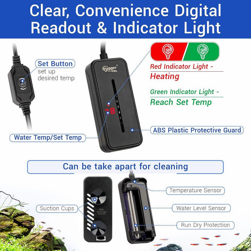 hygger Small Submersible Aquarium Heater 15W Mini Betta Fish Tank Heater with Thermostat for 1-2.5 Gallon Saltwater Freshwater...