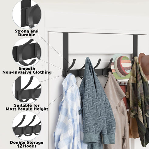 over The Door Hooks, Sturdy Door Hanger, Large over The Door Towel Rack with 12 Hooks, Heavy Duty Easy to Install, for Bathroom, Bedroom?kitchen?h...
