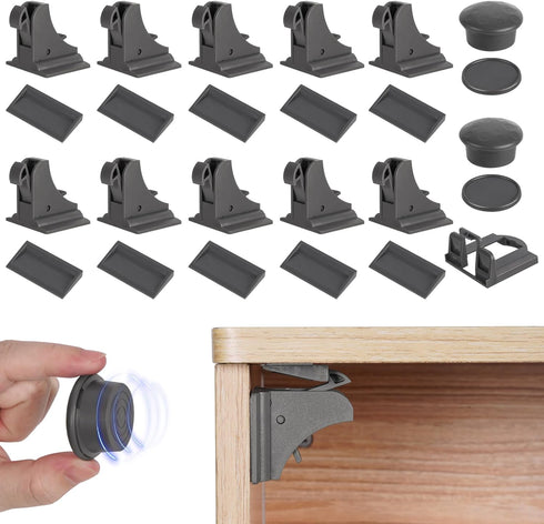Child Safety Adhesive Magnetic Cabinet Locks, No Screws or Drilling, Baby Proof Locks for Cabinets and Drawers, 10 Locks and 2 Keys...