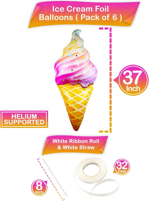 KatchOn, Ice Cream Balloons - Big 37 Inch, Pack of 6 | Ice Cream Party Decoration | Icecream Cone Balloons for Birthday Party Decorations | Summer...