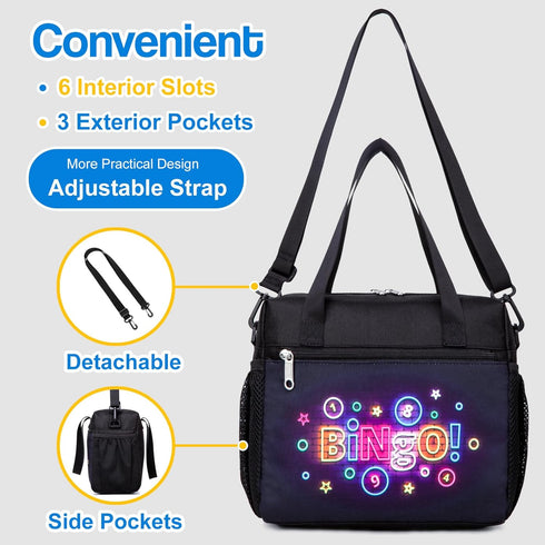 Bingo Bag for Bingo Supplies Accessories Large Bingo Bags with Pockets for Bingo Daubers Markers Water Resistant Bingo Carry Bag Gifts for Bingo G...