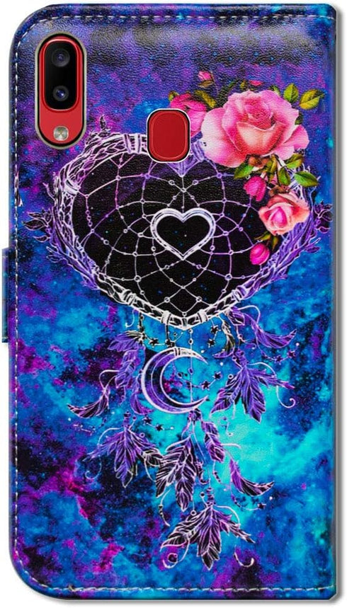 Case for Samsung Galaxy A20/Galaxy A30, Dream Catcher Flower Space Folio Leather Case Cover with Credit Card Slot ID Card Holder Kickstand for Gal...